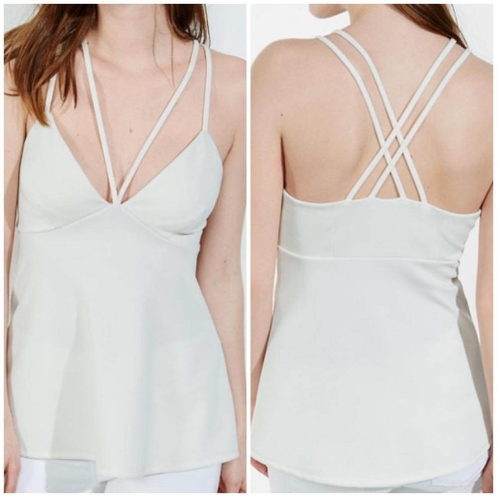 🦢 EXPRESS Ivory White Strappy Empire-Waist Plunge Deep V-Neck Cami Tank